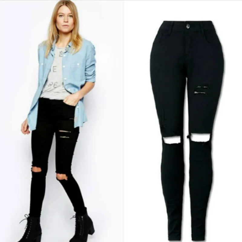 

Korean Black Hole High Waist Stretch Washed Jeans Women's 2019 Spring Summer Streetwear Ripped Denim Pants Push Up Sexy Ladies