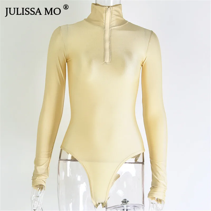 Julissa mo, водолазка, длинный рукав, сексуальный боди, женский комбинезон, белый, Повседневный, на молнии, обтягивающий комбинезон,, весна, новинка, Femme Body