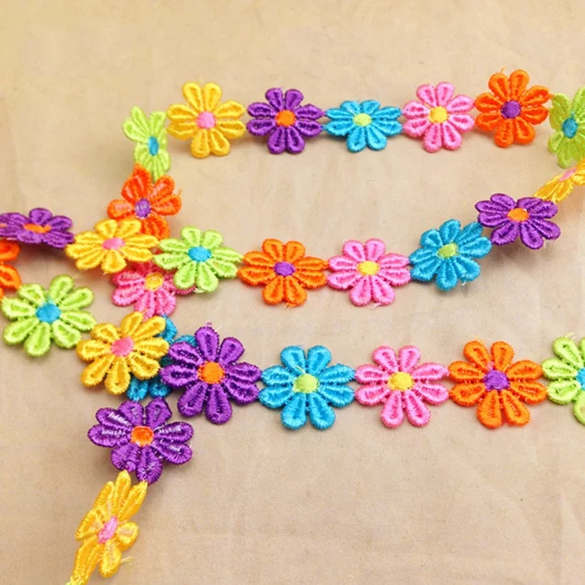 Акция! 1 ярд кружевная отделка ленты многоцветный вышитый кружевной цветок костюм одежда шитье ремесла декорирование бутика - Цвет: Multicolor