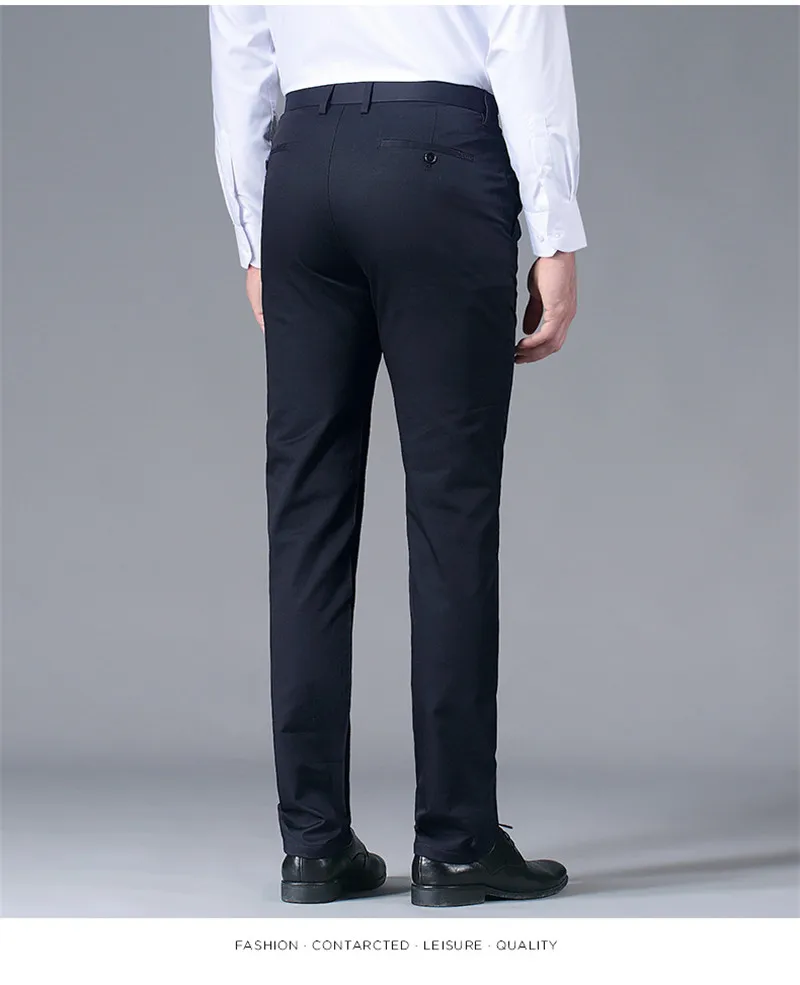 BROWON Лето мужские модные деловые повседневные длинные штаны костюм брюки размера плюс мужские эластичные прямые официальные брюки для мужчин 29-38