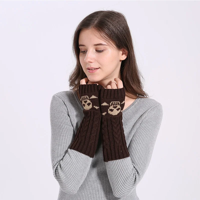 Women's winter knitted fingerless wool gloves warm solid elastic half gloves ladies knit women's half long cashmere gloves