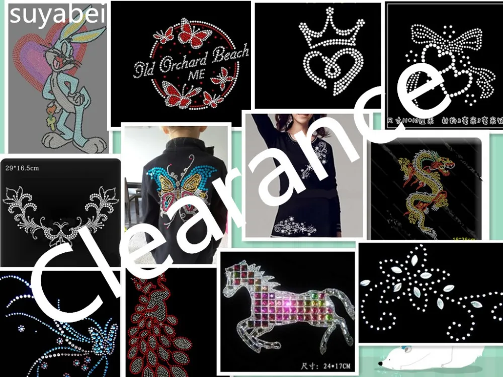 

10pc/lot Clearance hot fix rhinestones motif iron on crystal transfers design iron on transfer patches applique for shirt