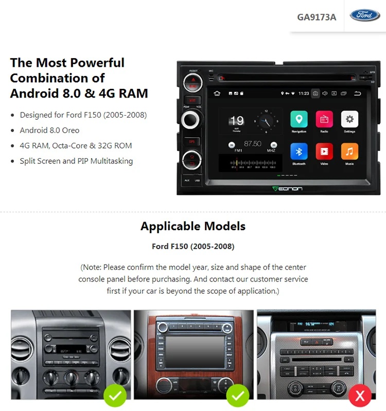 Perfect 7" Octa-Core Android 8.0 Oreo OS Car DVD Multimedia Navigation GPS Radio for Ford F-150 2005-2008 with Full Video Output Support 0