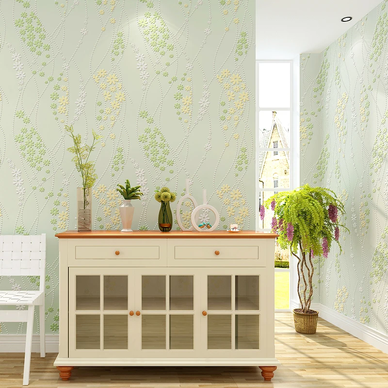 Us 29 04 12 Off Environmental Korean Style Pastoral Non Woven Wallpaper Small Fresh Green Bedroom Living Room Lines Wedding House Warm Romantic In