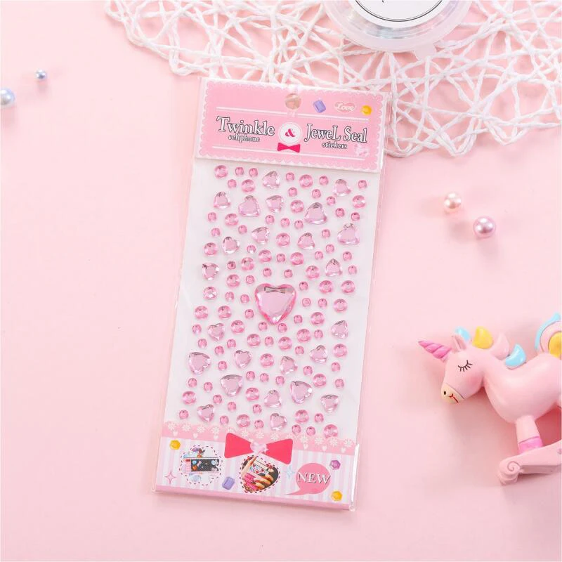 1 Sheet Heart Shape Sticker Rhinestones Acrylic Beads Scrapbooking Car Book Memo Decor Kids Toy DIY Art Craft