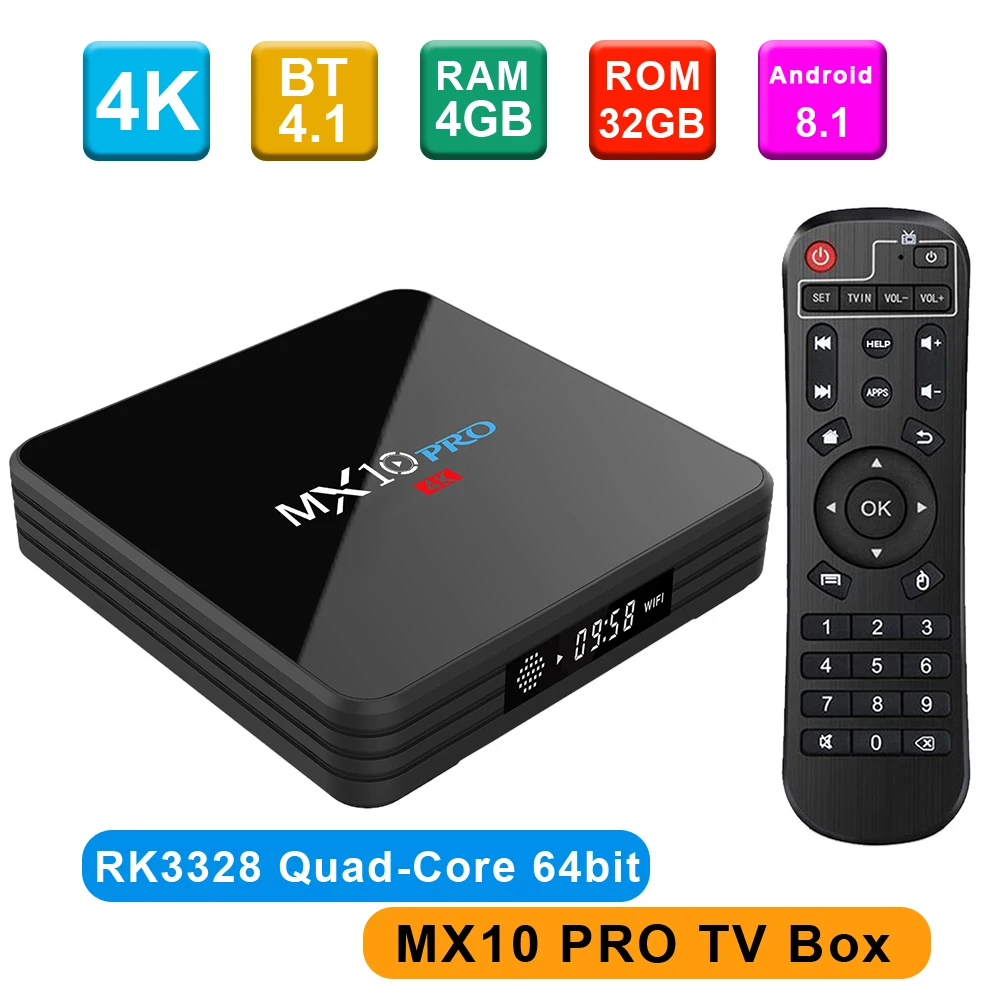 MX10 PRO 4 ГБ 32 ГБ ТВ приставка Android 8,1 RK3328 4K Bluetooth 4,1 Miracast Airplay 2,4G/5G двойной WiFi HD медиаплеер цифровой дисплей