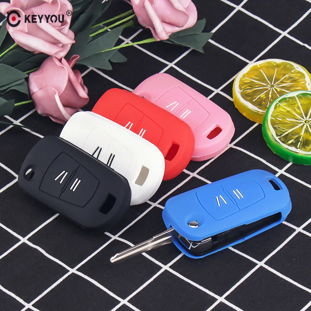

KEYYOU Remote 2 Buttons Silicone Flip Folding Car Key Shell Key Cover Case For Vauxhall Opel Astra Vectra Zafira Omega