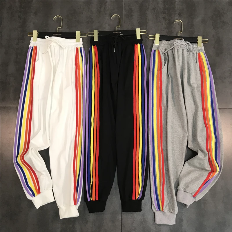 

2019 summer new side rainbow rainbow drawstring elastic waist pants