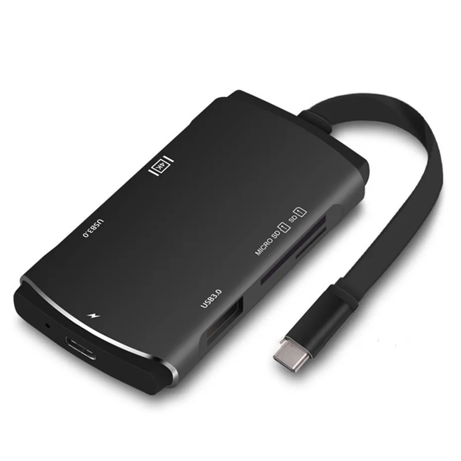 Basix USB C концентратор тип C к HDMI SD/TF кардридер Usb 3,0 концентратор и зарядный порт для Macbook/MacBook Pro Тип C Usb 3,0 концентратор - Цвет: black