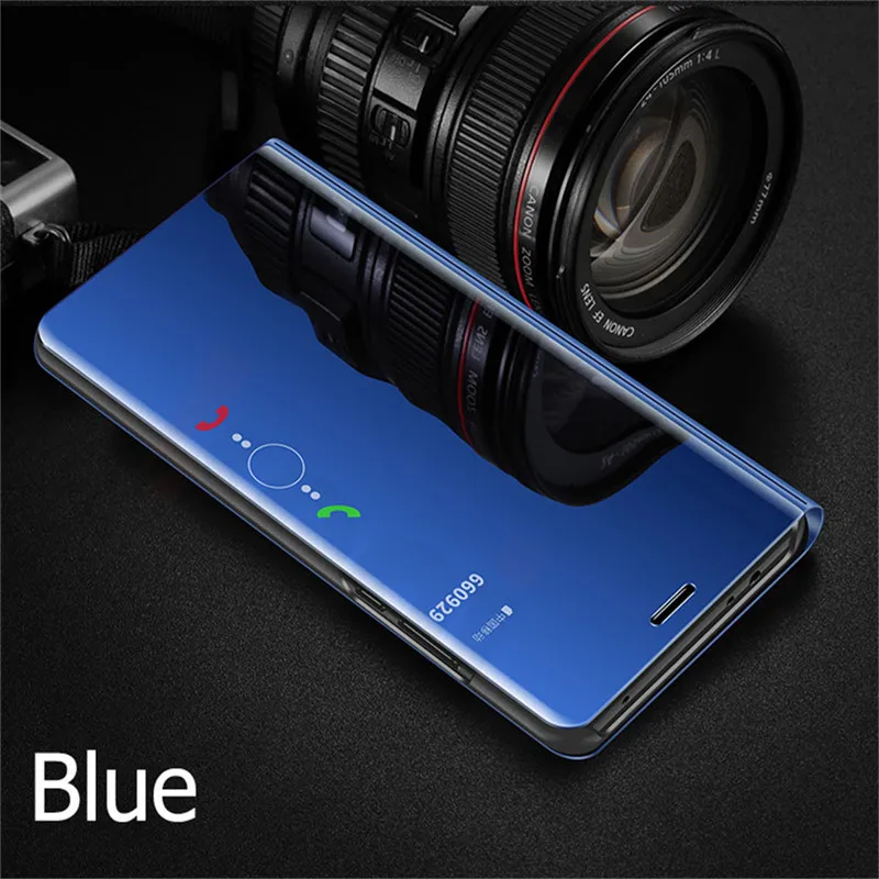 Роскошный кожаный чехол-книжка mi rror для Xiao mi Red mi Note 7 6 Pro 5 Plus 6A 4 4X чехол s для Xiaomi mi 9 6 8 Lite mi A2 A1 6X 5X чехол - Цвет: Blue