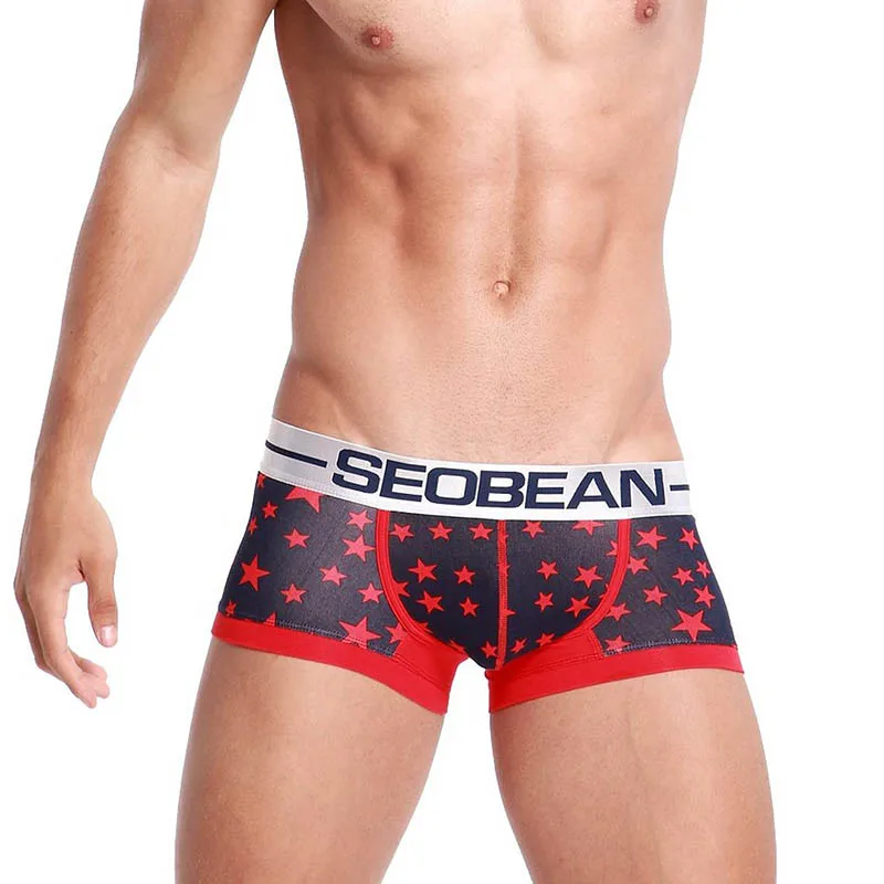 Продажа Seobean Мужская Хлопок Боксеры Красочные Звезда Печати Мужской Underwear Моды