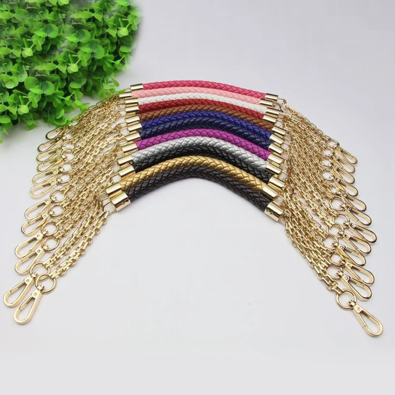 Short 50cm Metal Gold Chain Replacement Straps Colorful PU Leather Purse Handles for Small ...