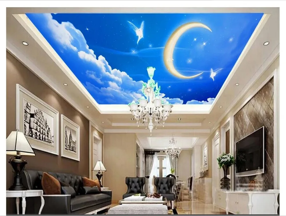 Custom 3d ceiling wallpaper Zenith murals sky blue sky ...