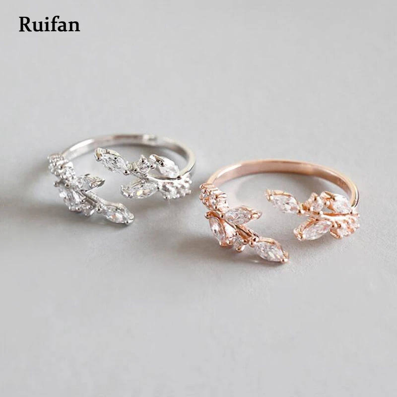 Ruifan 2 Color Pure 925 Silver Leaf Finger Ring Girls Jewelry Kids Birthday Party Teacher Gift Women Personalized Rings YRI010 Fine Jewelry
