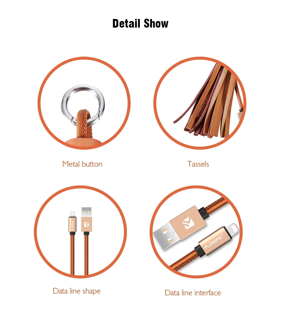 For iPhone USB Cable Genuine Leather Tassel Cable For iPhone 7 6 6S Plus SE 5 5S iPad Charger Cables  (7)