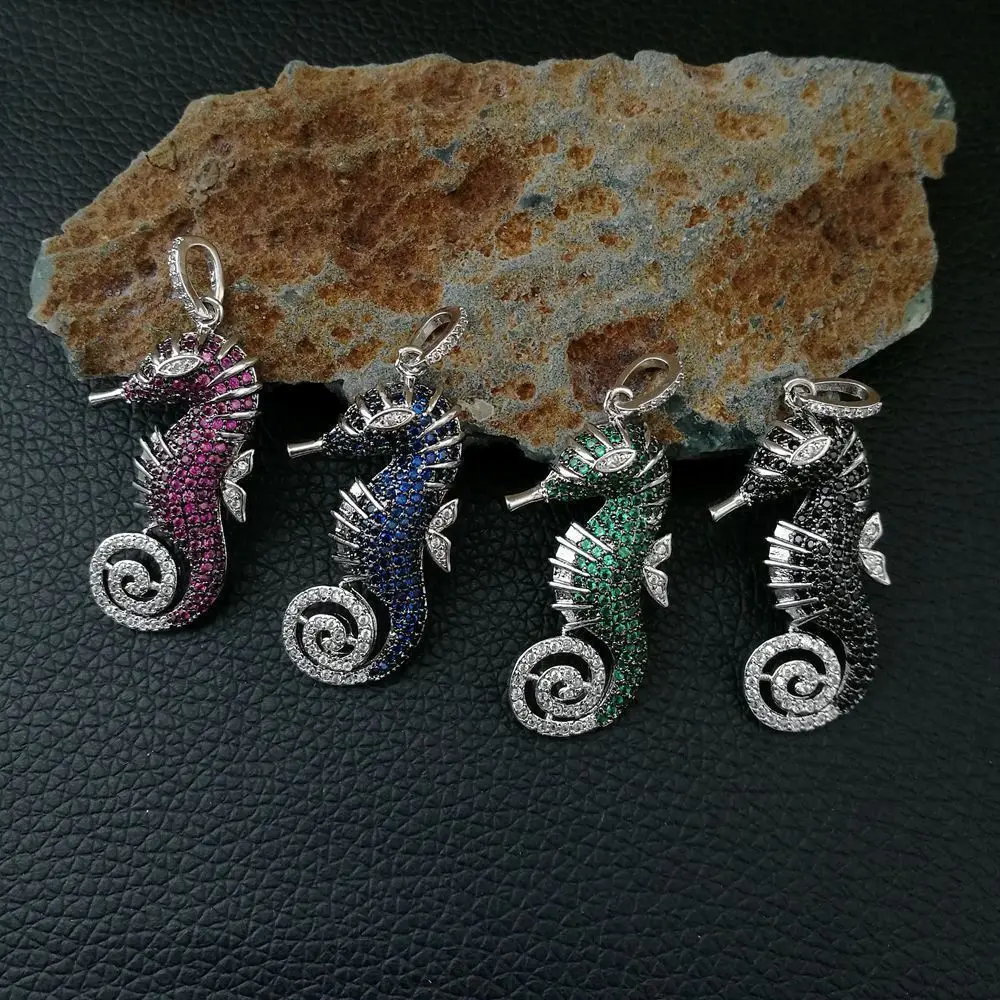 

CP090 1 pcs Sea Horse Shape CZ Micro Pave Pendant Four Colors Pendant 19*38mm