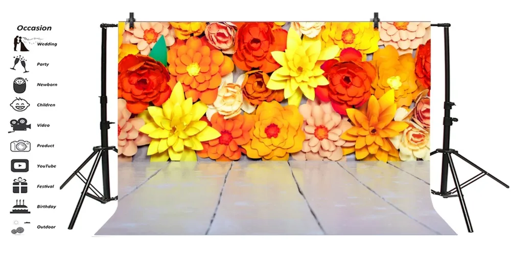Laeacco Blossom Flower Wall Wooden Floor Baby Birthday Party Decor Photo Backdrop Photographic Background Photocall Photo Studio