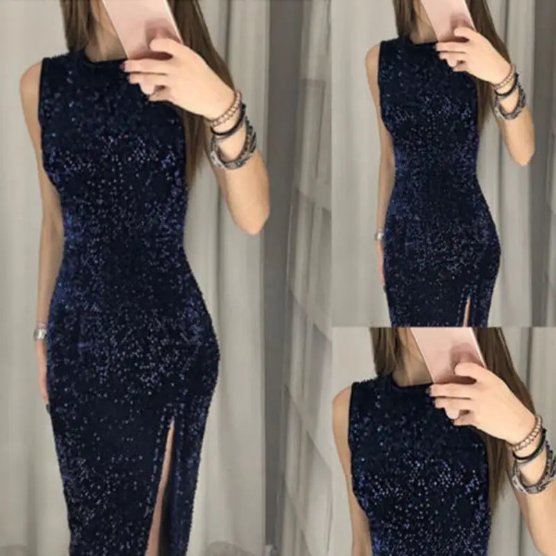

LZJ 2018 hot explosion models sexy temptation ladies fashion clothing irregular sequins split fork party dress S-XL new