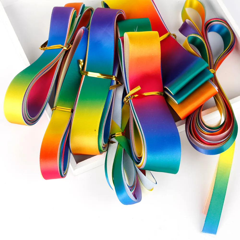 Rainbow Color Satin Ribbon 5Yard/lot 6 10 12 15 20 25 30 40 50mm for Wedding Party Christmas Decoration Gift Wrapping Ribbon Satin Ribbons Ribbon Decoration Ribbon Supplies Wrapping Ribbon Satin Ribbon Christmas Ribbon