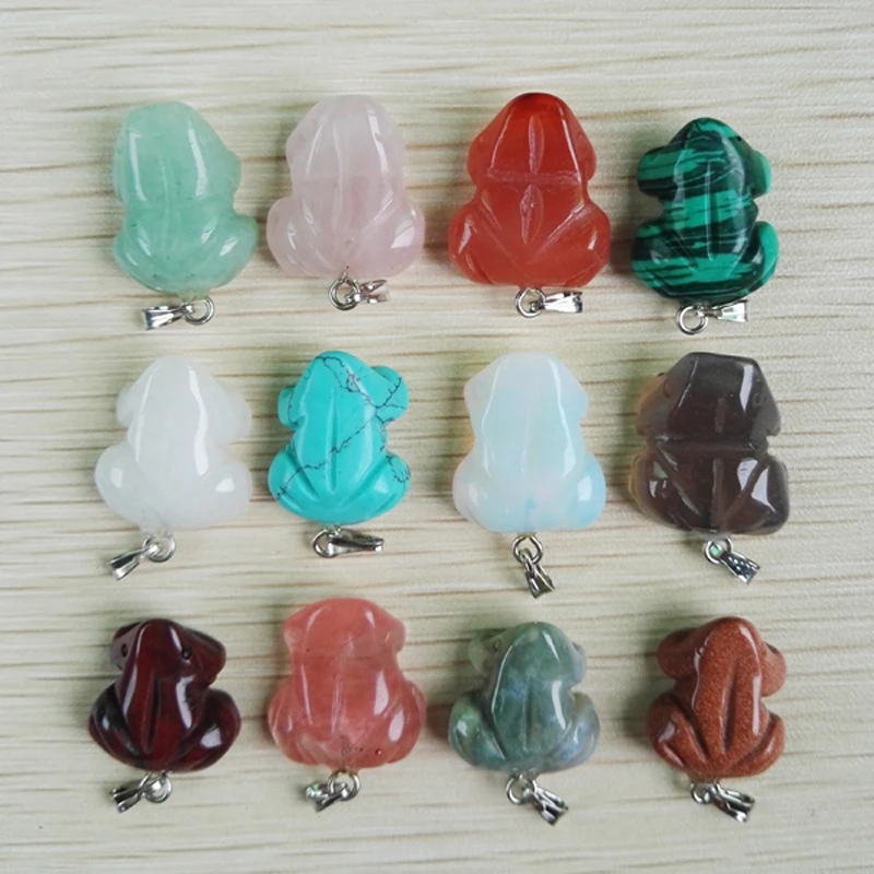 

wholesale Mixed natural stone pendants carved frog pendant Charms for Necklaces jewelry making,Free shipping 12pcs/lot