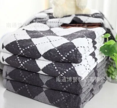 

New Men's diamond Lattice Print 100% Cotton Large Towel Set Male Bath Towel Quality Free shipping