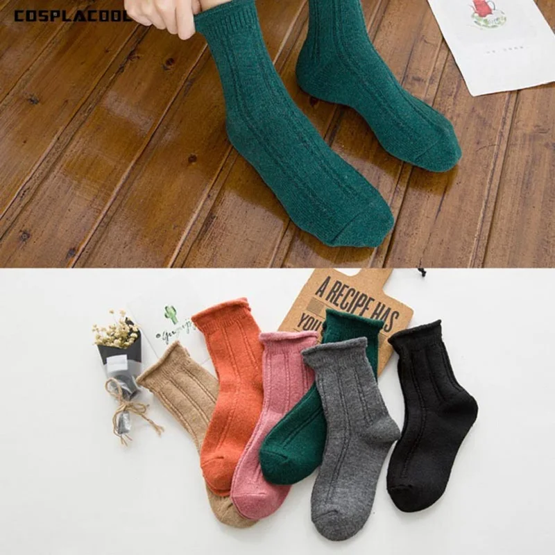 

[COSPLACOOL] High quality winter autumn thick warm pure color socks women calcetines cartoon cotton christmas socks gift Sokken