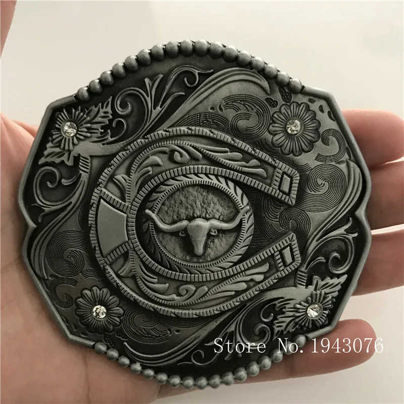 Retail Western Cowboy Belt Buckles With 96*90mm 151.6g Silver Metal Men