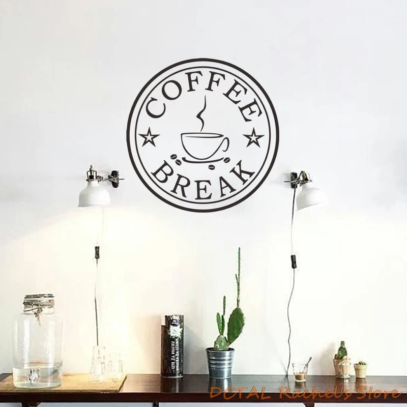 

DCTAL Coffee Shop Sticker Dining Room Mug Cup Vinyl Wall For Window CAFE Coffee Break Round shape