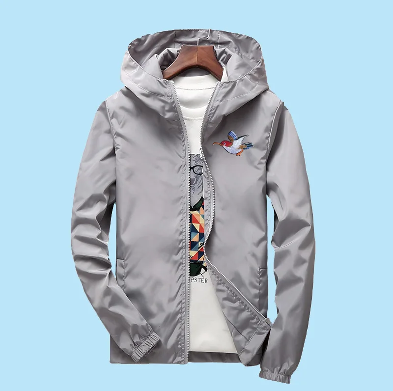 2019 Spring Summer Women And Men Thin Rose Embroidery Windbreaker Jacket Reflective Zipper Sunscreen Trench Coat 7XL Size | Мужская