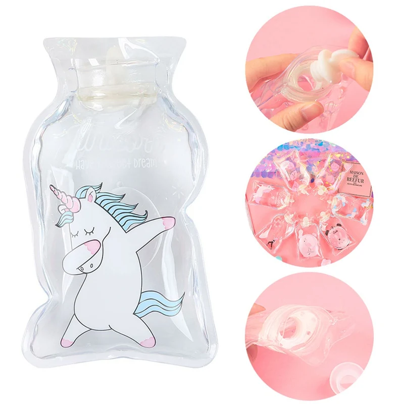 

Portable Cartoon unicorn Hot Water Bag Bottle Transparent PVC Water-filled Type Warm Hand Treasure Winter Hot Water Bag Bottle