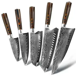 Кухонные ножи шеф-повара ножи японский 7CR17 440C высокоуглеродистой нержавеющей стали Шлифовальный лазерный узор