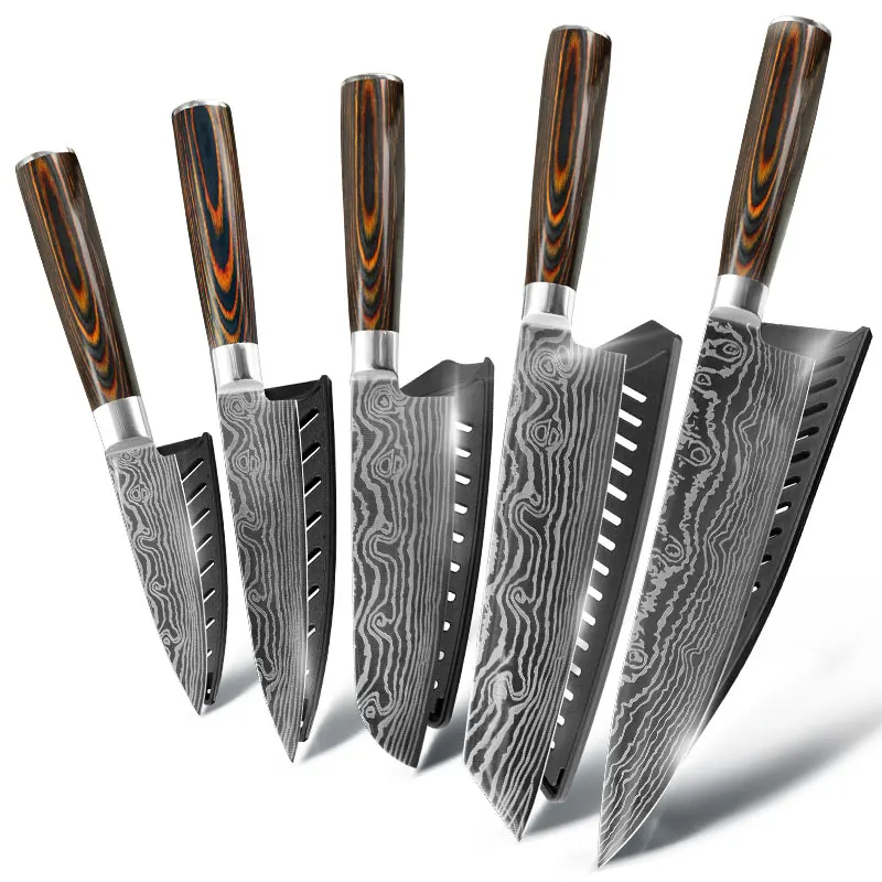 

Kitchen knife Chef Knives Japanese 7CR17 440C High Carbon Stainless Steel Sanding Laser Pattern