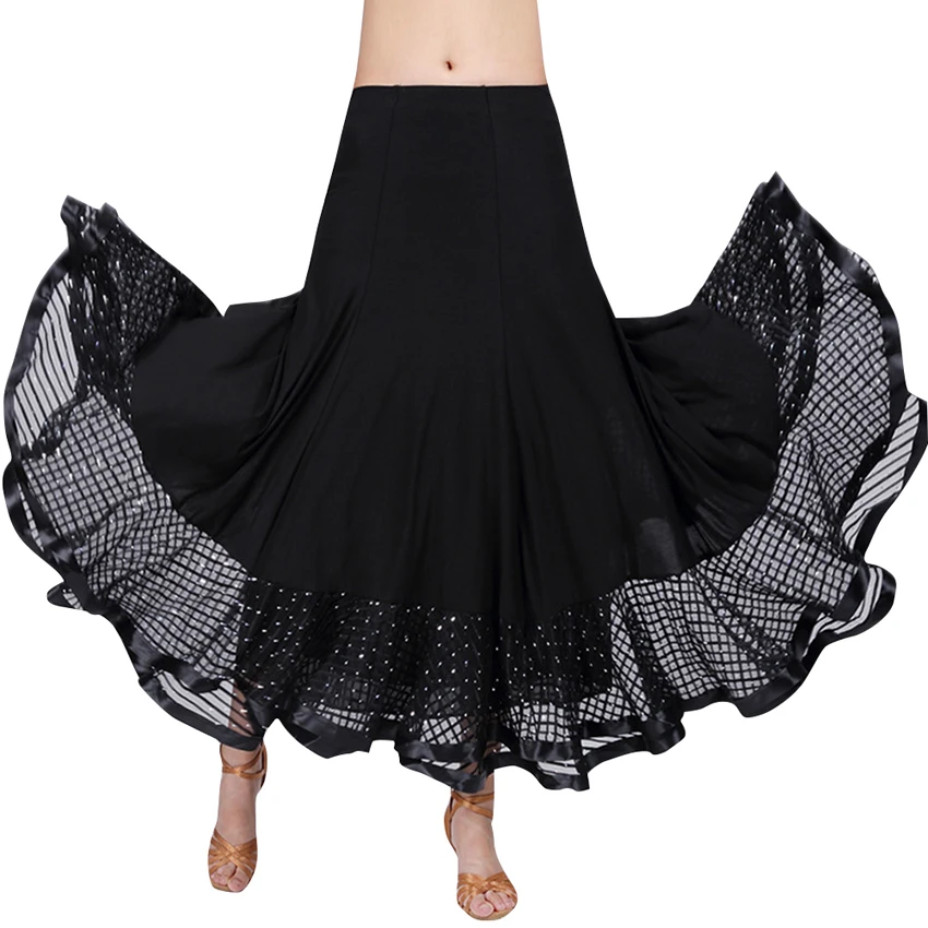 Ballroom Dance Skirt Long Length Spread Hem Elegant Modern Dance Maxi