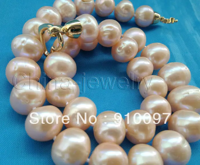 

>>>Beautiful 18"Huge 11-12mm natural pink round freshwater pearl necklace - GP clasp