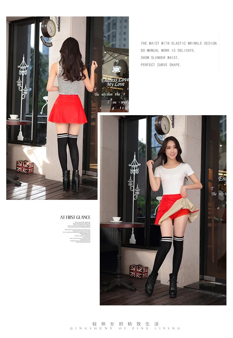 Осенняя винтажная Женская модная Корейская Сексуальная плиссированная юбка с высокой талией, черные красные юбки из искусственной кожи, винтажные Короткие мини юбки