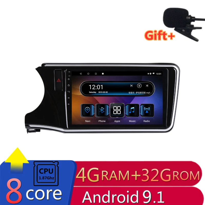 

10" 4G RAM 2.5D IPS 8 CORE Android 9.1 Car DVD Multimedia Player GPS For HONDA CITY Fit 2014 2015 2016-2018 car radio navigation