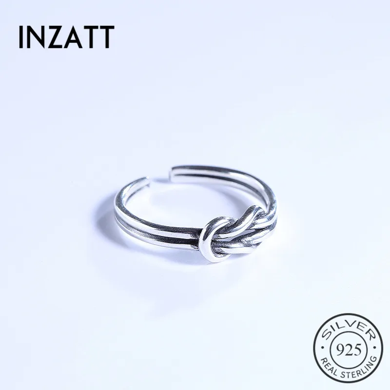

INZATT Vintage Unique Tie A Knot Design Adjustable Ring Real 925 Sterling Silver Fine Jewelry For Women Party Accessories Gift
