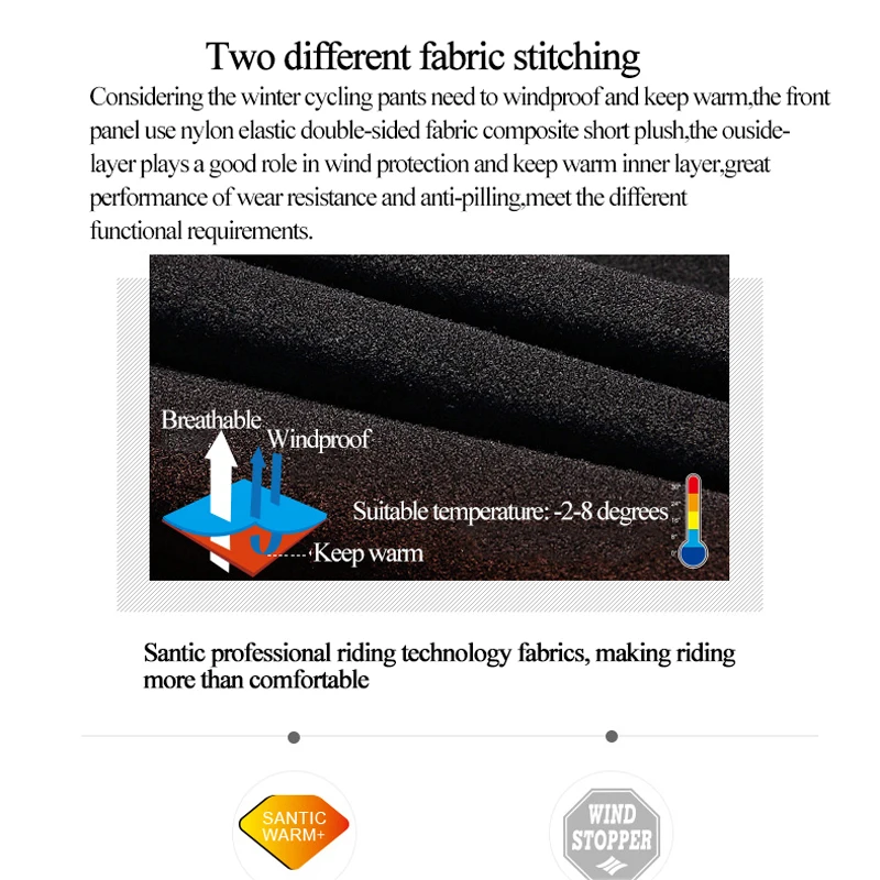 Santic Men Winter Padded Cycling Tights Fleece Breathable Keep Warm Bicycle Bike Sponge Padded Pants Long Downhill Bike Pants