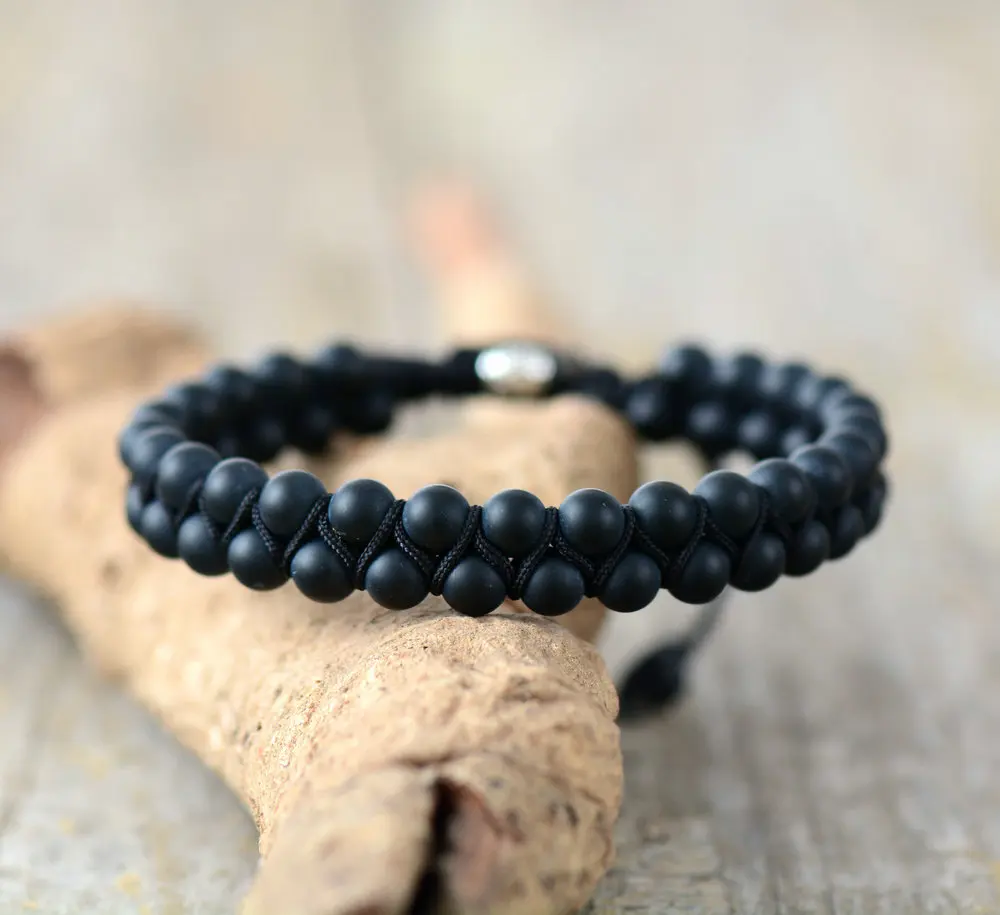 Men Bracelet Matte Onyx Black Cord Shamballa Bracelet Handmade