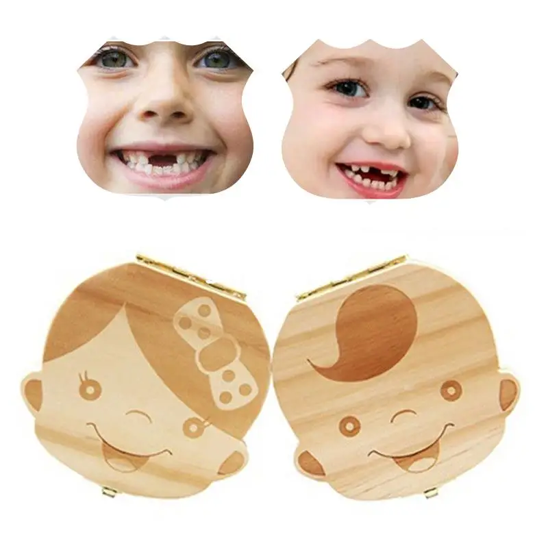 

124/5000 Portuguese Turkish Dutch Greece English Spanish Wooden Storage Box For Baby Kids Tooth Box Organizer Box For Baby Milk