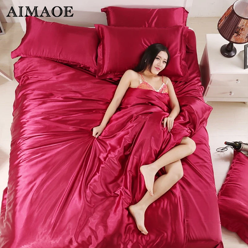 100 Pure Satin Silk Bedding Set Set Sheet King Queen Size Linens Duvet