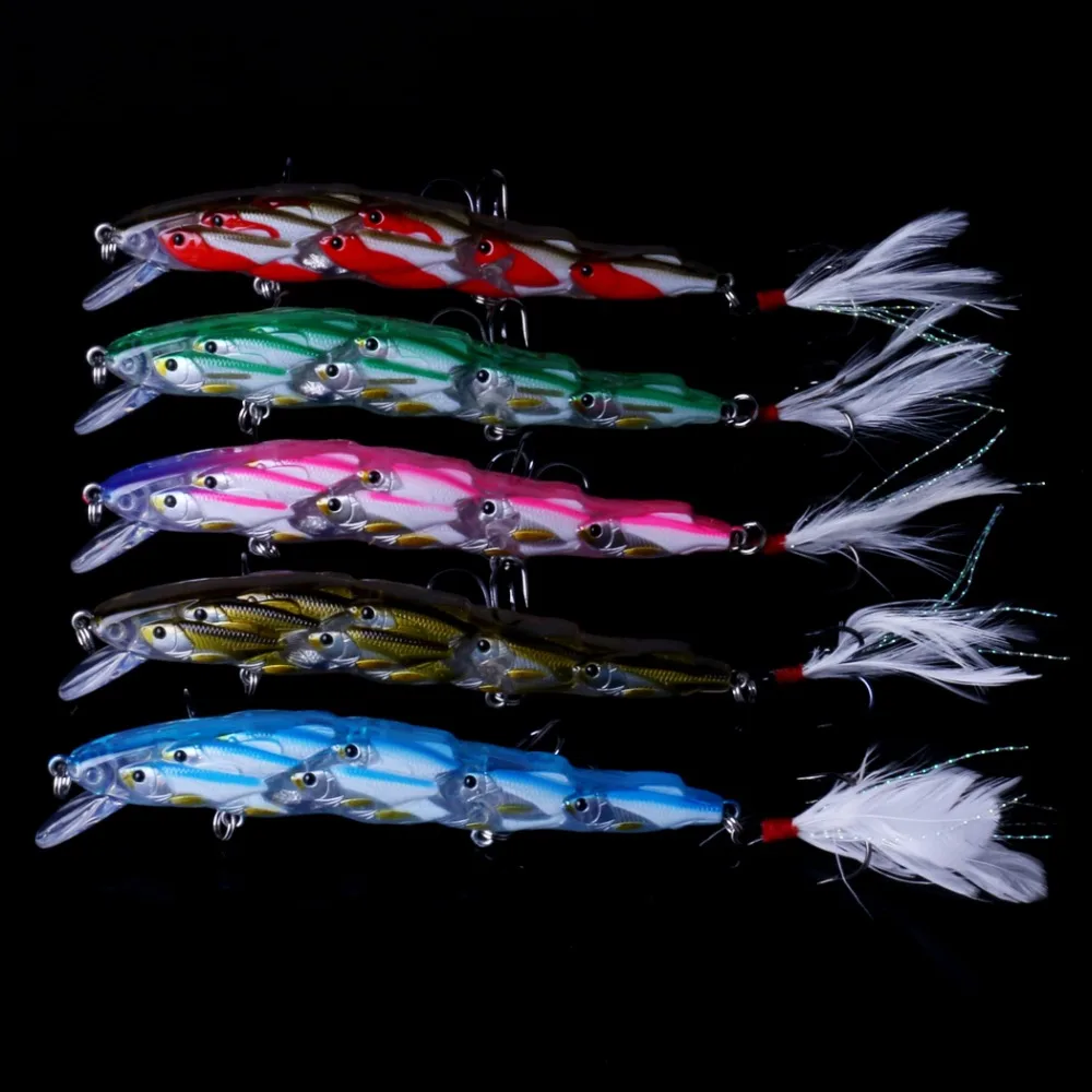 Isca de Pesca Wobbler com Gancho de Penas Minnow Iscas Duras 11.5cm 15.5g Swimbait Mar Pesca Crankbait 5 Pçs 1 Cheap Iscas artificiais