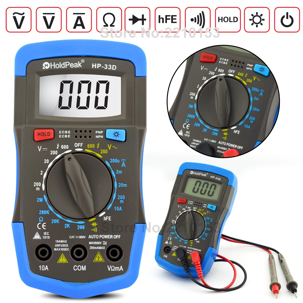 

DC/AC Mini Multimeter Digital Multimeter Ammeter Voltmeter Ohmmeter Diode hFE Current Tester and LCD Backlight Electrical tool