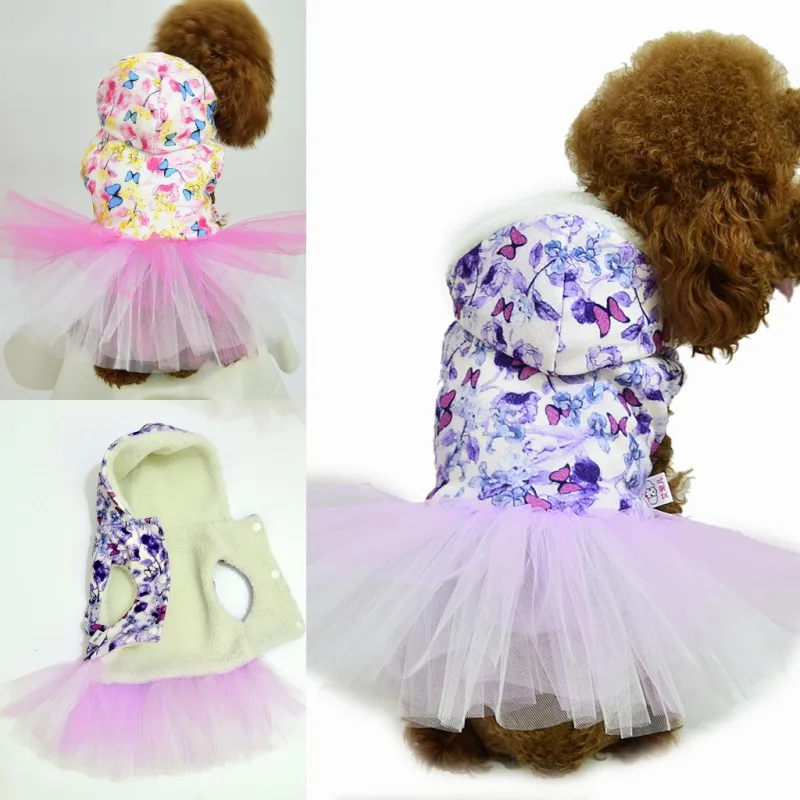 Purple Pink Dog Clothes New Cute Dog Skirt Winter Designer Butterfly