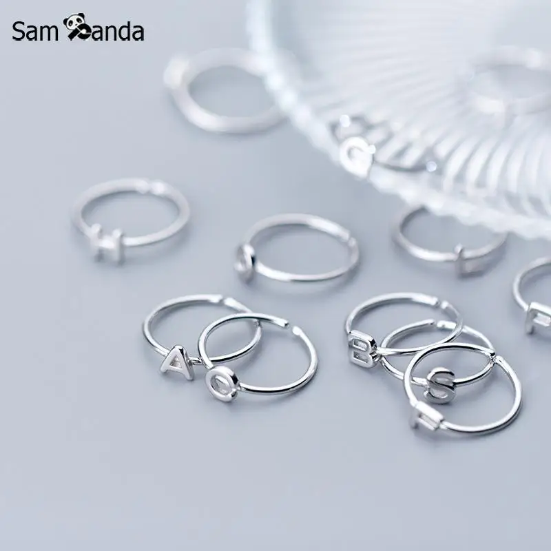 

New 100% 925 Sterling Silver Korean Style 26 Letters English Alphabet Rings For Women Men Romantic Fashion Wedding Jewelry Gift