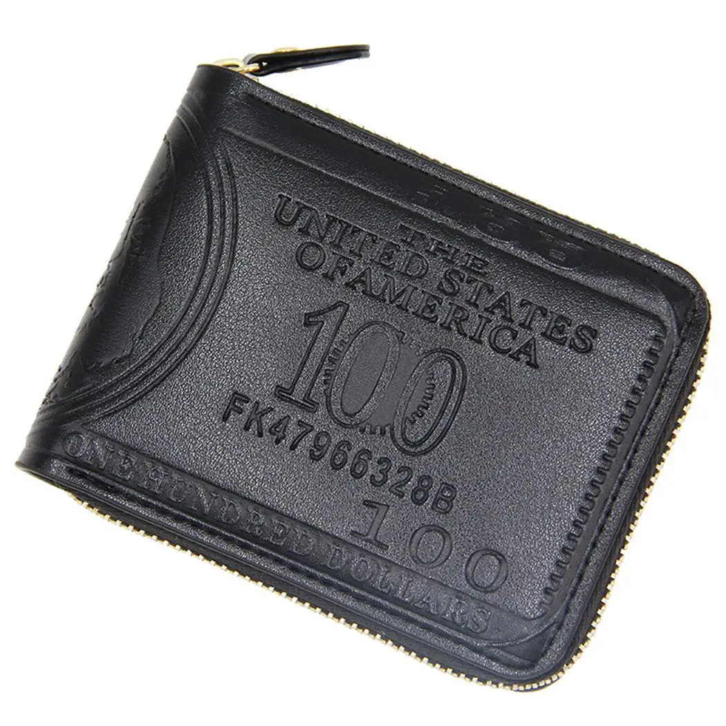 

Men Casual Solid Short Multiple Zipper Purse Square Business Credit Letter Card Brown, Black Wallet
