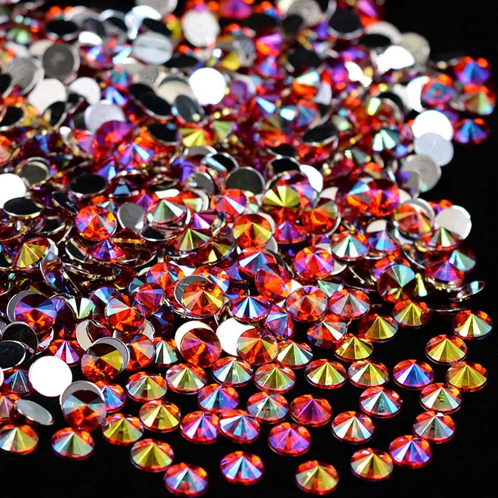 JUNAO 4 5 6 10 мм черные AB Rivoli Стразы с кристаллами, акриловые кристаллы, круглые камни с плоской задней поверхностью, стразы для рукоделия одежды - Цвет: Red AB