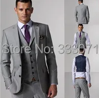 Узкие мужские смокинги для жениха с разрезом по бокам, с двумя кнопками, светло-серые, лучшие мужские для шаферов, мужские свадебные костюмы(пиджак+ брюки+ галстук+ жилет