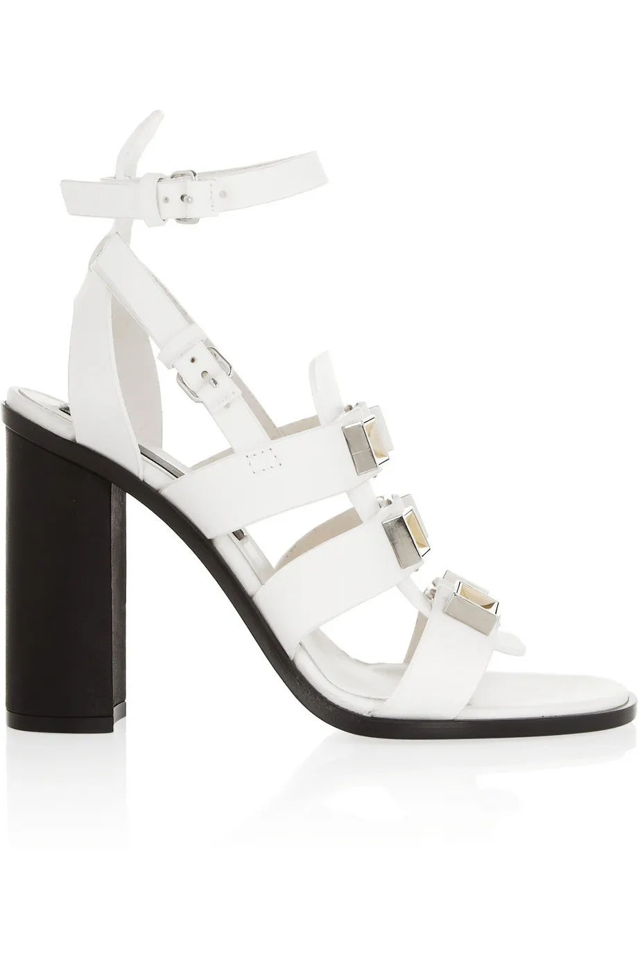 

Leisure Handmade Open Toe Ladies Shoes Square Heels Summer Style 2015 Black Heels Big Size Metal Charm Buckles Woman Sandals New