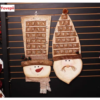 

2018 Beige Snowman Advent Calendar 2pcs/lot Santa Claus Calendar Christmas Decoration for Home Door hanging 33*87cm gift bags